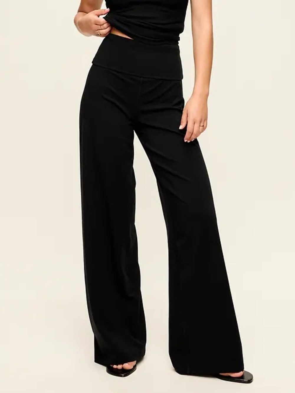 Old Navy Large High Waisted PowerChill Fold-over wide-leg pants NWT black